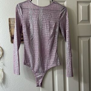 Fashion Nova purple silver shimmery long sleeve snakeskin bodysuit